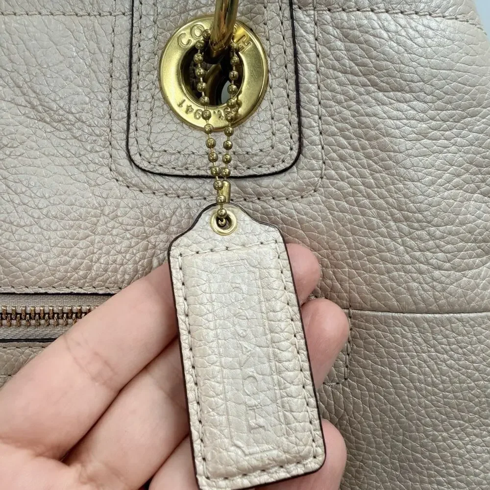 COACH PENELOPE Champagne Pebbled Leather Buckle Tote Shoulder Handbag F-18890